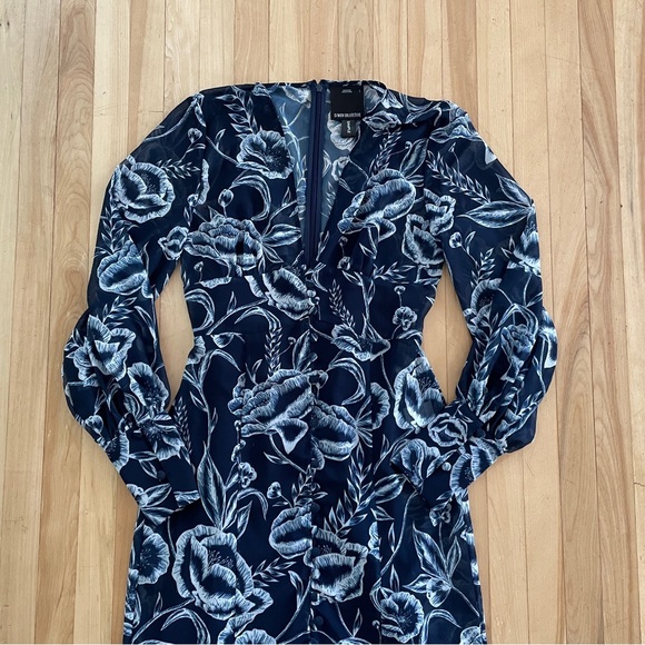 C/MEO Collection Discretion Navy Blue Floral Print Midi Dress - Sz S - Picture 6 of 16